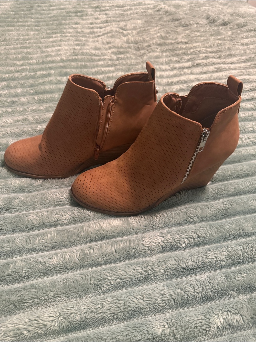 Dolce Vita Cognac Perforated Wedge Ankle Booties